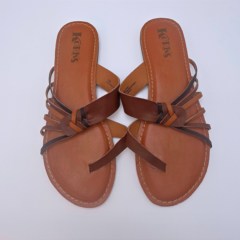 Korks‎ Women's Brown Leather Multi Strap Thong Sandals Size 10M